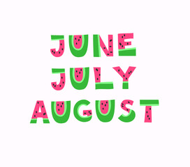 Cartoon Funny Watermelon Font. Hand Drawn Vector Fruit Alphabet. Vegan Illustration Summet Text