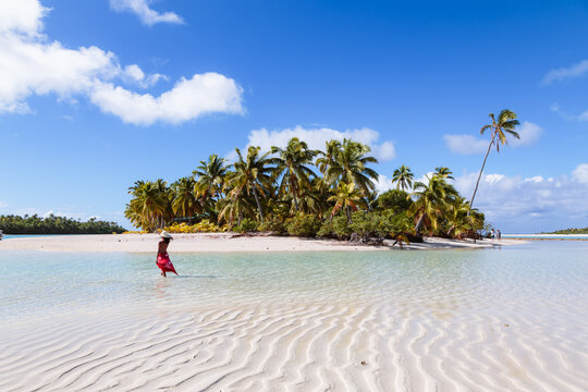 Woman on One Foot Island, Aitutaki, Cook Islands