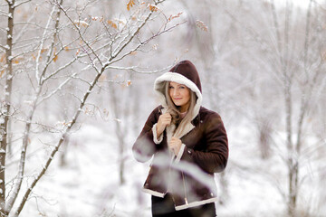 woman in winter forest