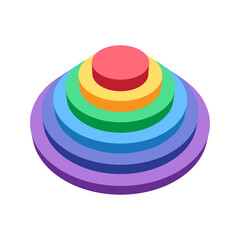 Stack of colorful round shapes. Cylinder pedestal six steps. Rainbow color infographic.