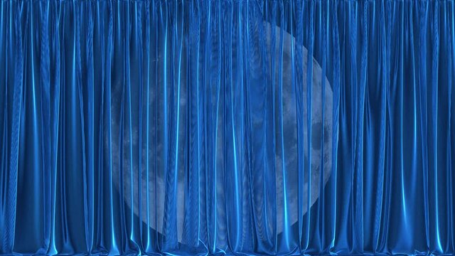 Full moon behind the blue transparent curtain. Live footage plus CG.