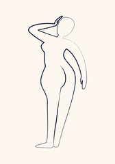 Vector card with nude woman silhouette. Line art illustration