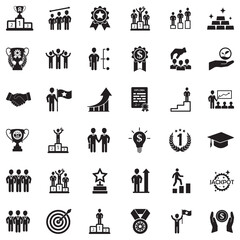 Success Icons. Black Flat Design. Vector Illustration.