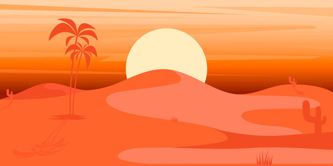 Fototapeta na wymiar Cartoon desert landscape in flat style. Design element for poster, card, banner, flyer. Vector illustration