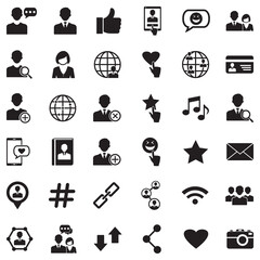 Social Media Icons. Black Flat Design. Vector Illustration.