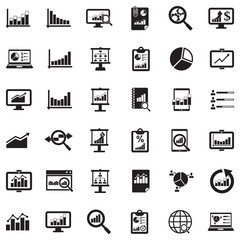 Statistic Icons. Black Flat Design. Vector Illustration.