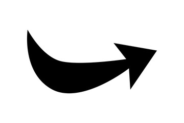 A flat black arrow icon. Direction sign, navigation button. Good for projects.	