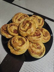 beautiful baked sweet buns on a baking sheet