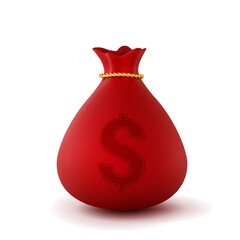 3d realistic red money bag isolated on white background, vector