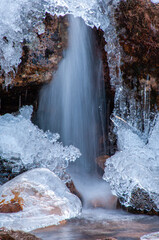 Close up of waterfall detal with ice build up 2413 - obrazy, fototapety, plakaty