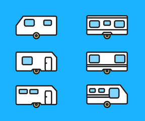 Travel trailer on a blue background. Symbol. Vector illustration.