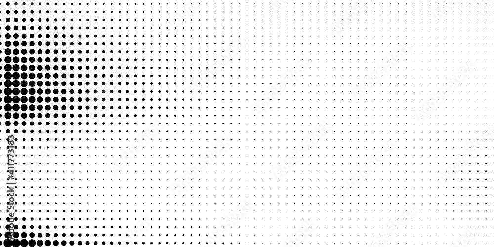 Poster Halftone in abstract style. Geometric retro banner vector texture. Modern print. White and black background. Light effect.