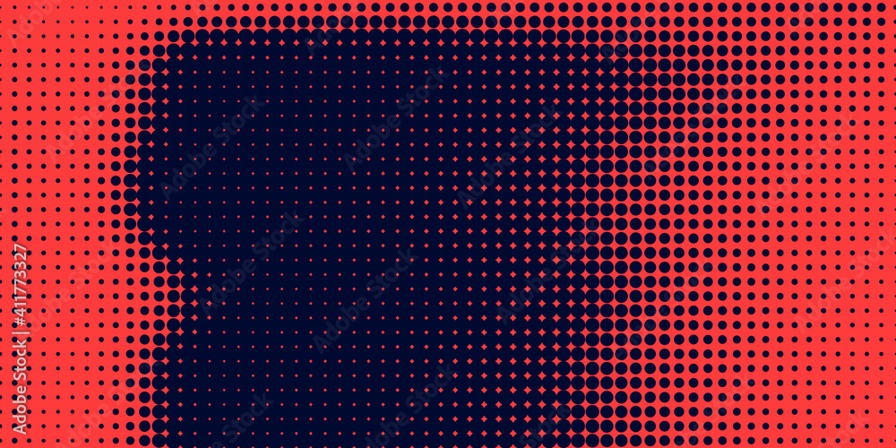 Poster halftone in abstract style. geometric retro banner vector texture. modern print. dark blue and red b