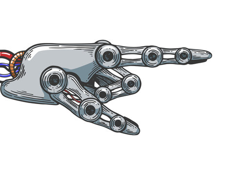 Robot hand engraving raster illustration