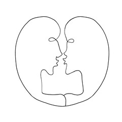 Abstract kiss. We are connected. Line art, doodle, vector. For ad poster or card print, t-shirt, wedding, Valentines Day, february 14