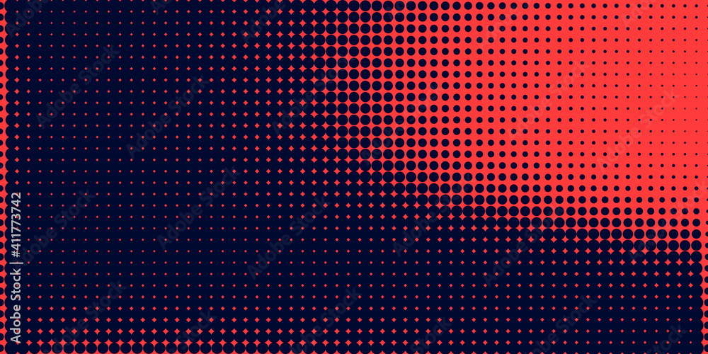Poster halftone in abstract style. geometric retro banner vector texture. modern print. dark blue and red b