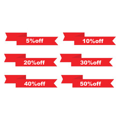 Set of red sale ribbons flat icon isolated on white background.
