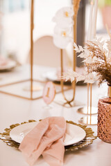 Table setting at a luxury wedding and