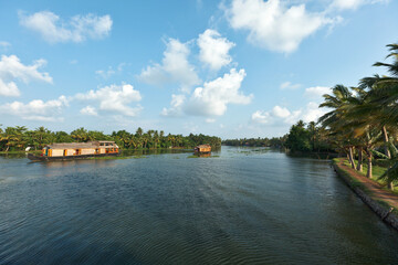 Obraz premium Houseboats on Kerala backwaters. Kerala, India
