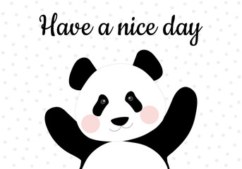 Cute Giant Chinese Panda Wishes Have a Nice Day. Template for printing on pillows, cards, cups, clothes. 