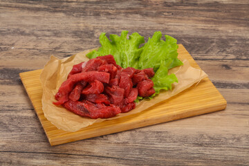 Raw beef meat sliced for cooking