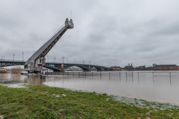 Fototapeta premium Hochwasser am Rheinufer bei Mainz