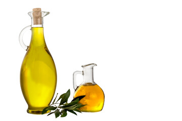 Extra virgin olive oil , two vintage jars isolated .