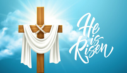 Christian Cross. Congratulations on Palm Sunday, Easter and the Resurrection of Christ. Vector illustration - obrazy, fototapety, plakaty