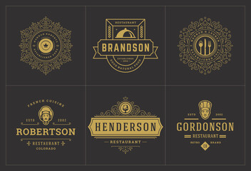 Restaurant logos templates set vector illustration good for menu labels and cafe badges
