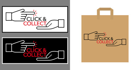 Logo à imprimer sur des sacs en papier ou autocollant pour signaler la vente à emporter « le click and collect ».