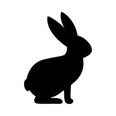 Hare, rabbit black silhouette icon. Bunny side view. Profile of rabbit pet. Vector isolated graphic illustration on white background