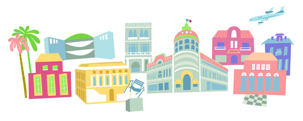 Nice, France,  skyline with landmarks, museums, hotels, villas. Vector illustration. Image for presentation, banner, placard and web site.