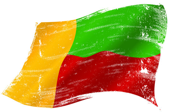 Beninese grunge waving flag. A grunge flag of Benin in the wind for you. 