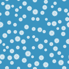 Winter seamless pattern with white snowflakes on blue background. Vector illustration for fabric, textile wallpaper, posters, gift wrapping paper. Christmas vector illustration.