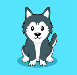Cute dog sitting cartoon vector illustration. flat cartoon style. Siberian husky cartoon vector.