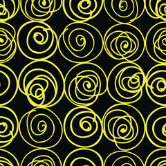 Simple black and gold background with curved lines. Seamless graphic pattern. Vector illustration.