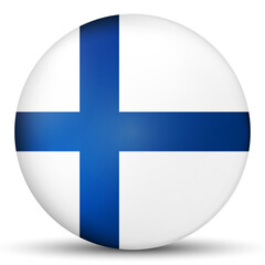 Obraz premium Glass light ball with flag of Finland. Round sphere, template icon. Finnish national symbol. Glossy realistic ball, 3D abstract vector illustration highlighted on a white background. Big bubble.