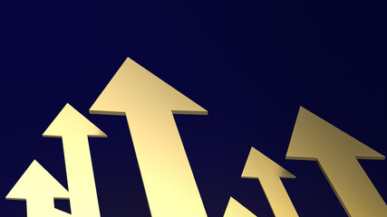 The gold arrow on dark blue background 3d rendering.