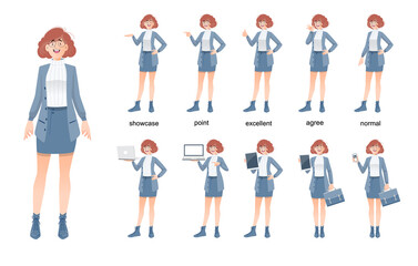 Fototapeta premium Business Woman character in various poses set.vector.