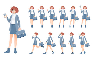 Business Woman character in various poses set.vector.