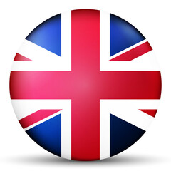 Glass light ball with flag of United Kingdom. Round sphere, template icon. English national symbol. Glossy realistic ball, 3D abstract vector illustration highlighted on a white background.Big bubble