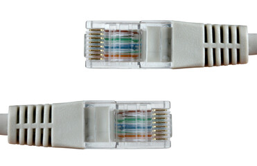Two isolated Internet cords on a white background.