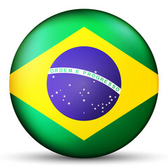 Glass light ball with flag of Brazil. Round sphere, template icon. Brazilian national symbol. Glossy realistic ball, 3D abstract vector illustration highlighted on a white background. Big bubble.