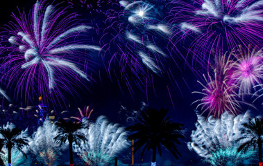 Background image with beautiful colorful firework texture background with different color of...