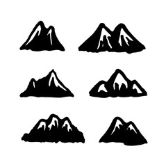 Hand Drawn Paint Mountain Isolated. Vector Illustration Ski Resort Logo. Drawing Camping Element Winter Landscape