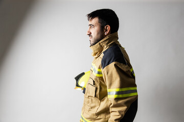 firefighter man on white background