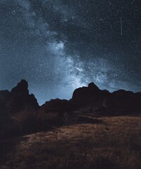starry night sky in mountains