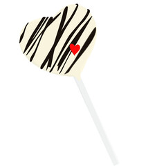 Candy on a stick. White heart. Vector object. Lollipop.