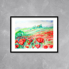 Watercolor painting of summer field illustration