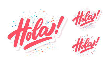 Hola. Vector handwritten lettering banners set. © Alex Gorka